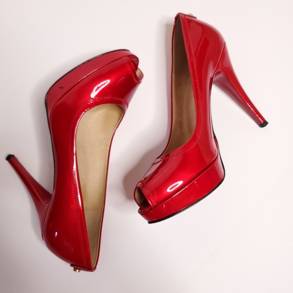 Stuart Weitzman Shoes - Stuart Weitzman Red Patent Peep Toe Heels Size 10